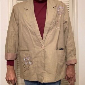 VINTAGE 80S ADOLFO BLAZER CRYSTAL FLOWER LINEN